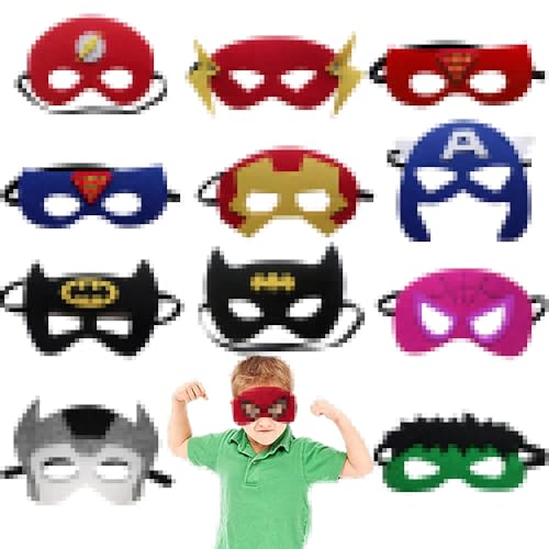 LUKIUP 12 Stück Kinder Party Masken, Filz Cosplay Party Masken Halbmasken mElastischen Seil für Erwachsene und Kinder Geburtstagsparty Maskerade Multicolor von LUKIUP