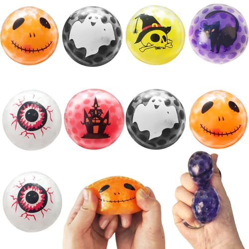 LUKIUP 9 Stück Halloween Mini Stressbälle Spielzeug, Bunte Quetschball mit Wasse Perlen für Dekompression, Halloween Party -Taschen Füllstoff für Halloween -Party -Gefälligkeiten zu belasten von LUKIUP