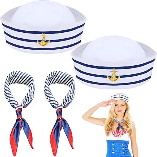 LUKIUP Kapitänsmütze, Kapitän Matrosen Kostüm Set, Streifen Matrosenmütze und Schal Set, Marine Outfit, Erwachsene Halloween Weihnachten Ostern Party Dekoration Kostüm Zubehör von LUKIUP