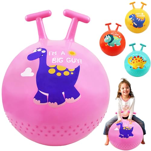 LUKIUP Sprungball Kinder, Hüpfball mit T Griff für Kinder, 45 cm Dinosaurier Hopper Ball für Kinder ab 3 4 5 6 7 8 Jahre mit Aufblasbar Fußpumpe, Belastbarkeit 80 KG Spielzeug (Rosa) von LUKIUP