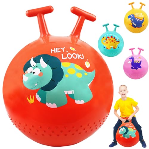 LUKIUP Sprungball Kinder, Hüpfball mit T Griff für Kinder, 55 cm Dinosaurier Hopper Ball für Kinder ab 3-14 Jahre mit Aufblasbar Fußpumpe, Belastbarkeit 80 KG Spielzeug (Rot) von LUKIUP