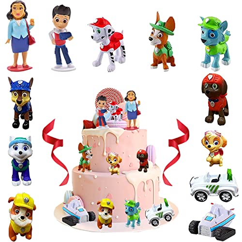 LUKIUP 12 Stück Paw Patrol Tortendeko 3D Paw Patrol Figuren Kindergeburtstag Cake Toppers Paw Patrol Tortenfiguren Deko Für Mädchen Junge Happy Birthday Cake Topper von LUKIUP