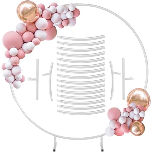 LUKIUP Runde Ballonbogen Kit, 2 M Ballonbogen Gestell, Weiß Ballonbogen Gestell, Hochzeitsbogen Mit Fuß, Metall Luftballon Bogen Gestell, Blumendekoration für Geburtstagsfeier, Hochzeit, Weihnachten von LUKIUP