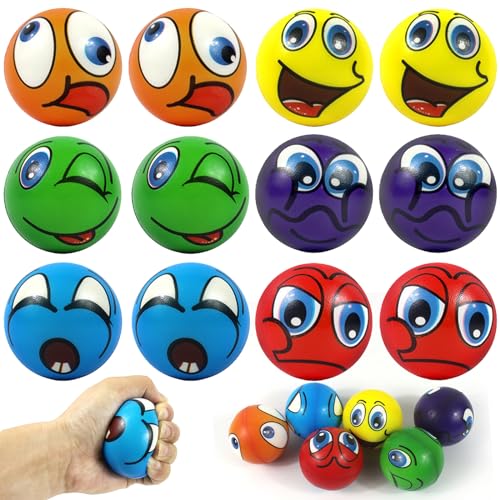 12 Stück Emoticon Stressball, 6cm Anti Stress Spielzeug Bäll, Schaum Stressabbau Bälle, Tressabbau Spielzeug für Kinder Erwachsene Mitgebsel Gastgeschenke Kindergeburtstag Weihnachten von LUKIUP