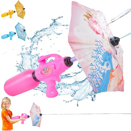 LUKIUP Pony Wasserpistole für Kinder, 500ml GroBer Reichweite bis zu 8-10 Meter, mit Mini Regenschirm Geeianet für Wasserpartys, Poolpartys und Wasserpistolenschlachten(Rosa) von LUKIUP