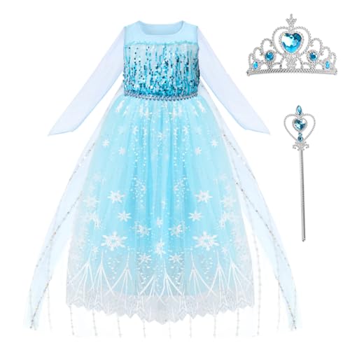 LUKYLUM Prinzessin Kleid Mädchen, Mädchen Prinzessin Kostüm mit Krone Diamant Zauberstab, Prinzessinnen Kostüme für Kinder Verkleidung Karneval Cosplay Geburtstags Party Halloween Weihnachten, 110 von LUKYLUM