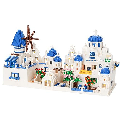 LULUFUN Bauklötze Set, Architektur Baukasten, Ägäisches Meer Santorini Mini Baukasten für Erwachsene, Spielzeug Geschenke für Geburtstag, Weihnachten, Neujahr, 4310 Stück von LULUFUN