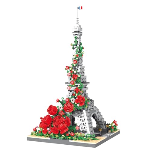 LULUFUN Baustein-Set, Eiffelturm mit Rose, berühmtes Architekturmodell, Bausatz-Sammlermodelle, Geschenkspielzeug für Kinder und Erwachsene, 2551 Teile von LULUFUN