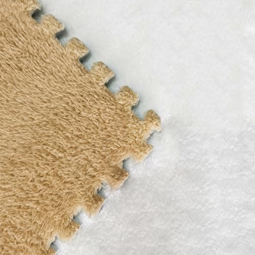 LULUMAIC 48 Stück Plüsch-Puzzle-Bodenfliesen, ineinandergreifender Teppich mit Rand, Schaumstoff-Bodenmatte, Spielbereichsteppich, Nachttischkissen, 30 x 30 cm (Aprikose 0,39 Zoll) von LULUMAIC