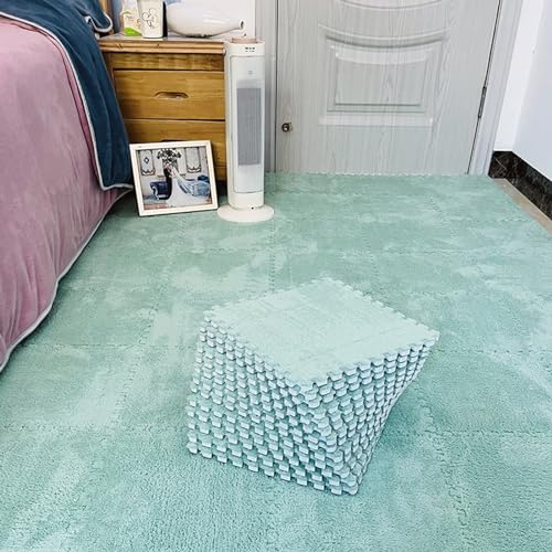 LULUMAIC 48 Stück Plüsch-Puzzle-Bodenfliesen, ineinandergreifender Teppich mit Rand, Schaumstoff-Bodenmatte, Spielbereichsteppich, Nachttischkissen, 30 x 30 cm (grün 0,39 Zoll) von LULUMAIC