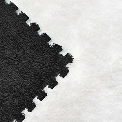 LULUMAIC 48 Stück Plüsch-Puzzle-Bodenfliesen, ineinandergreifender Teppich mit Rand, Schaumstoff-Bodenmatte, Spielbereichsteppich, Nachttischkissen, 30 x 30 cm (schwarz 0,39 Zoll) von LULUMAIC