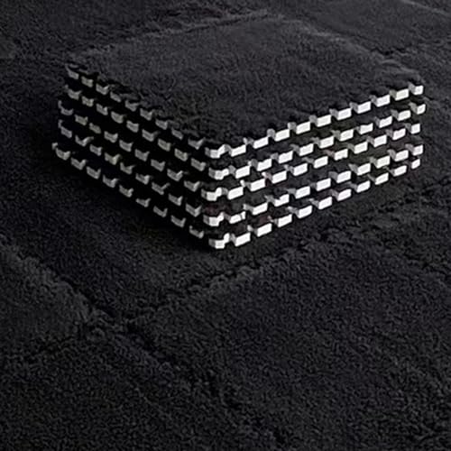 LULUMAIC Weiche, ineinandergreifende Puzzle-Teppichfliesen, Plüsch-Puzzle-Schaum-Bodenmatte, Teppiche, Spielmatte für Spielzimmer, 50 Stück (schwarz) von LULUMAIC