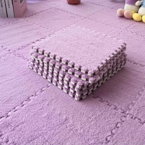LULUMAIC Weiche, ineinandergreifende Puzzle-Teppichfliesen, Plüsch-Puzzle-Schaumstoff-Bodenmatte, Teppiche, Spielmatte für Spielzimmer, 50 Stück (lila) von LULUMAIC