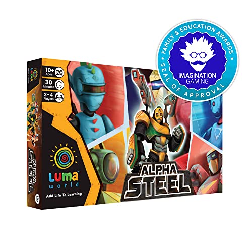 Luma World Alpha Steel STEM Strategie-Brettspiel für 10+ Jahre, um Zahlen zu verbessern, mehrere Intelligenzen zu entwickeln, hat Roboterkarten und Fantasy-Währung, 30-45 Minuten Spiel und 3-4 Spieler von LUMA WORLD ADD LIFE TO LEARNING