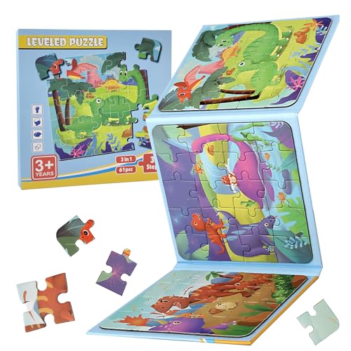 LUMIN TUTU Magnet Puzzle ab 3 Jahre, 16/20/25 Teile Kinderpuzzle 3 in 1 Magnetpuzzle & Magnetspiel ab 2 3 4 5 Jahre, Reisespiele Lernspielzeug und Kleine Geschenke für Kinder (Dinosaurier) von LUMIN TUTU