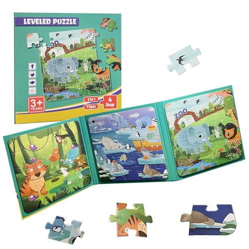 LUMIN TUTU Magnet Puzzle ab 3 Jahre, 20/25/30 Teile Kinderpuzzle 3 in 1 Magnetpuzzle & Magnetspiel ab 2 3 4 5 Jahre, Reisespiele Lernspielzeug und Kleine Geschenke für Kinder(Wildtier) von LUMIN TUTU