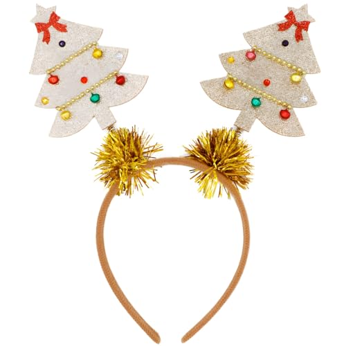 LUMINFLY Weihnachtsbaum-Stirnband mit Glitzer und Pompons, festliches goldfarbenes Haarschmuck für Partys von LUMINFLY