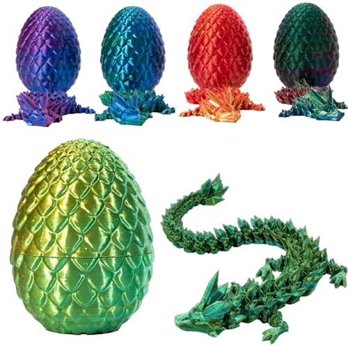 3D Gedrucktes Drachenei mit Drache, Voll Beweglicher Drache mit Dracheneiern, Kristall Drache im Ei Drachen Figuren, Geheimnisvolles Drachenei Spielzeug für Häuser Büro, Easter (Laser Gelb Grün) von LUMLAM