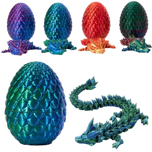 3D Gedrucktes Drachenei mit Drache, Voll Beweglicher Drache mit Dracheneiern, Kristall Drache im Ei Drachen Figuren, Geheimnisvolles Drachenei Spielzeug für Häuser Büro, Easter (Laser Grün) von LUMLAM