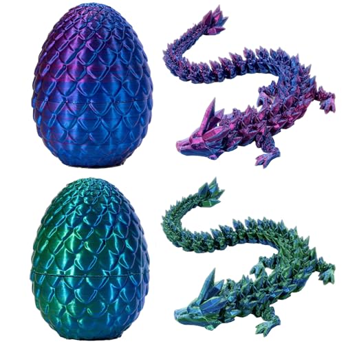 3D Gedrucktes Drachenei mit Drache, Voll Beweglicher Drache mit Dracheneiern, Kristall Drache im Ei Drachen Figuren, Geheimnisvolles Drachenei Spielzeug für Häuser Büro, Easter (Laser Grün+Lila) von LUMLAM