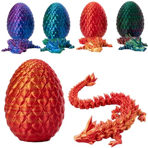 3D Gedrucktes Drachenei mit Drache, Voll Beweglicher Drache mit Dracheneiern, Kristall Drache im Ei Drachen Figuren, Geheimnisvolles Drachenei Spielzeug für Häuser Büro, Easter (Laser Rot) von LUMLAM