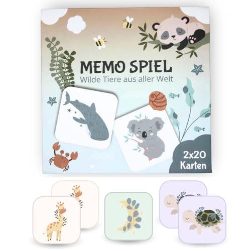 LUNALIA Memo - Spiel für Kinder ab 2 Jahre, Montessori Spielzeug, Lernspiel, Geschenk, Kinderspielzeug, 40 Karten, Reisespiel, Magnetbox, Gedächtnis- und Denkförderung von LUNALIA