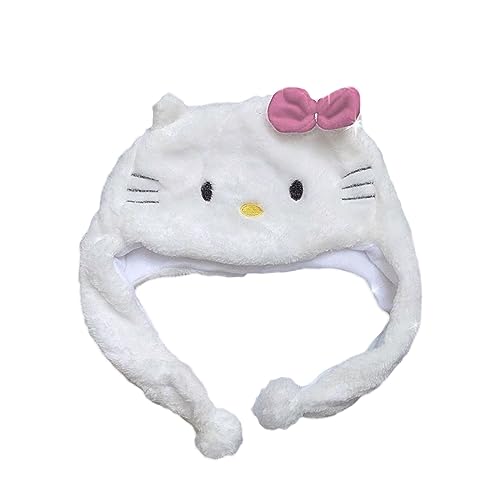 LUNAMY-Hello Kitty Plüschmütze rosa Schleife kurze Plüsch Cartoon Hut Tier Katze Form Hut weich warm Winter Festival Cosplay geeignet für Jungen Mädchen Erwachsene von LUNAMY