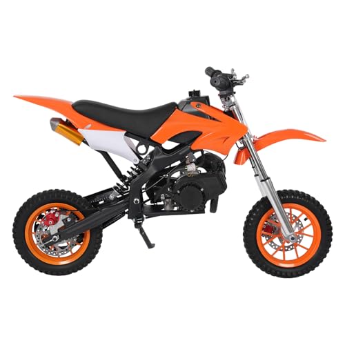 LUNICASHA Dirt Bike Benzin, 49CC Kinder Motorrad, 2-Takt Kinder Dirt Cross, Pocket Bike Dirt Bike, Dirt Bike Tragfähigkeit 80kg, Dirtbike für 6-16 Jahren Kinder (Orange) von LUNICASHA