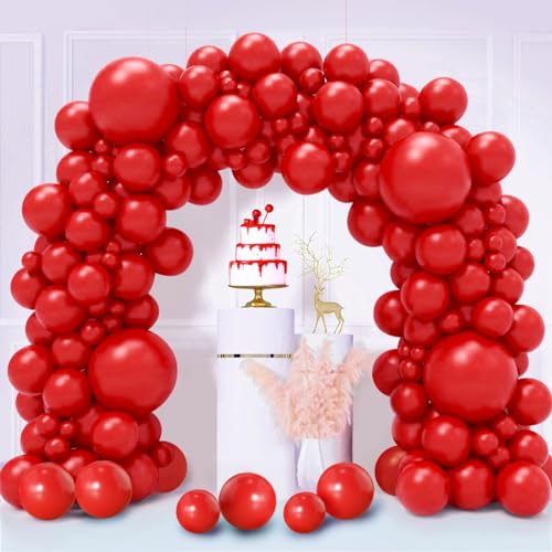 Luftballons Rot, 130 Stück Ballon Girlande Rote, 18 12 10 5 Zoll Helium Luftballon Girlande Retro Rot, Matt Rote Luftballons Geburtstag Hochzeit Valentinstag Weihnachten Party Deko von LUOBITO