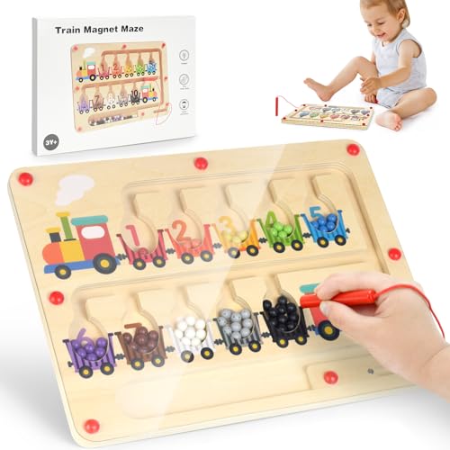 Magnetic Game Labyrinth Gift for Girls Boys Child 3 Years Toy Girls Boys Children Wooden Toy Numbers and Colours Educational Games Motor Skills Toy von LUOJINYI