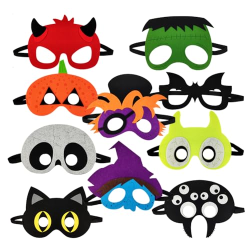 LUPATDY Halloween Maske Kinder - 10 Stück-Packung Halloween Kreative Filz Masken, Rollenspielmasken für Erwachsene Kinder Halloween, Geburtstage Partys von LUPATDY