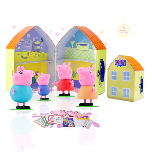 LUPPA Peppa Wutz Spielset 4 Figuren der Familie von Peppa Pig + Blechdose mit Peppa Pig's Haus und Kunst- und Bastelset von LUPPA