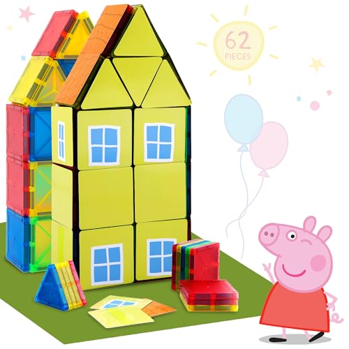 Peppa Pig Magnetische Bausteine für Kinder, 62 Teile, 3D-Spielzeug, magnetisch, pädagogisches Konstruktionsspielzeug (62 Stück) von LUPPA