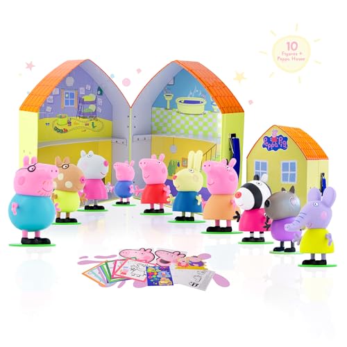 Peppa Pig Peppa Wutz Spielzeug mit Figuren in der Lunchbox aus der Dose zum Sammeln, inklusive Malvorlagen, Aufkleber, Maske, Fingerpuppen und Armable Stanzfiguren (Tin Box + 10 Fig + Art & Crafts) von LUPPA