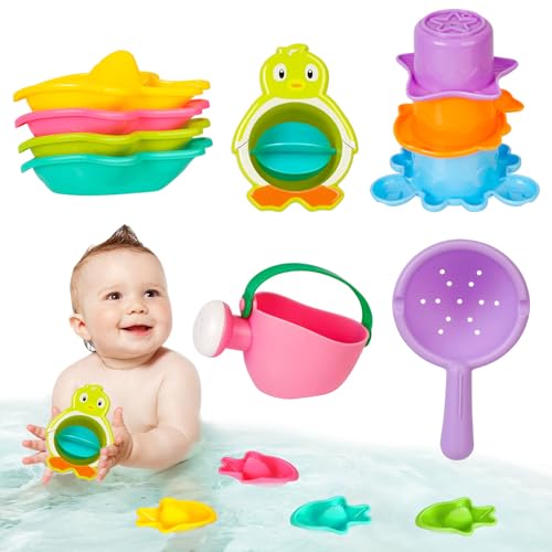 10 Stück Badewannenspielzeug Set – Badespielzeug Baby ab 1 2 3 4 Jahre, Schimmelfreies Wasserspielzeug mit Gießkanne & Stapelbecher, Sicher & Spaßig für Badewanne und Pool 10 Stück Badewannenspielzeug Set – Badespielzeug Baby ab 1 2 3 4 Jahre, Schimmelfreies Wasserspielzeug mit Gießkanne & Stapelbecher, Sicher & Spaßig für Badewanne und Pool von LURICO