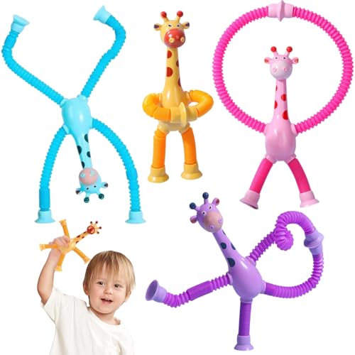 LURNODY 4 Stück Teleskop Giraffe Saugnapf Spielzeug，Saugnapf Spielzeug Kinder,Teleskop Giraffenspielzeug Mit Saugnapf，Teleskop-Saugnapf-Giraffe-Spielzeug Partygeschenke um Stress und ängste Abzubauen von LURNODY