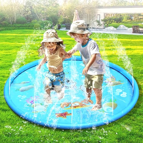 LURNODY Wasserspielmatte für Haustiere100 CM/39 Zoll Wassersprinkler Matte Kinder Splash Pad, Sommerliches Wasserspielzeug für Den AußEnbereich, Geeignet für Kinder Im Alter Von 3–12 Jahren (Blau) von LURNODY