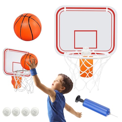 Mini Basketball Korb Set, Basketballkorb Indoor für Kinder, Mini Basketballkorb für den Mülleimer, mit Rückwand, Bällen, Pumpe, 4 Saugnäpfe, Basketballkörbe tür Set für Jungen Mädchen Outdoor Indoor von LURNODY