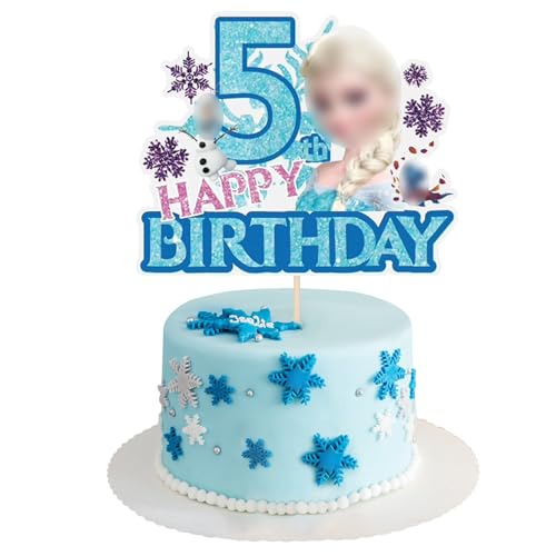 Tortendeko 5. Geburtstag Mädchen Cake Topper Happy Birthday Kuchendeko Mädchen Blau Torten Topper Geburtstag 5 Jahr Alt von LUSAPYT