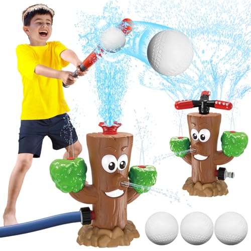 LUSTERMOON 2 in 1 Wasser Sprinkler Baseball Spielzeug Set, Garten Spinning Wasser Spray Spielzeug, Sommer Outdoor Sprinkler Spielzeug T Ball Spiel Rasen Hinterhof Spiel für Kinder (Baumstumpf) von LUSTERMOON