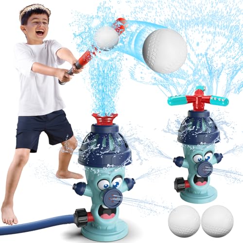 LUSTERMOON 2 in 1 Wasser Sprinkler Baseball Spielzeug Set, Garten Spinning Wasser Spray Spielzeug, Sommer Outdoor Sprinkler Spielzeug T Ball Spiel Rasen Hinterhof Spiel für Kinder (Hydranten) von LUSTERMOON