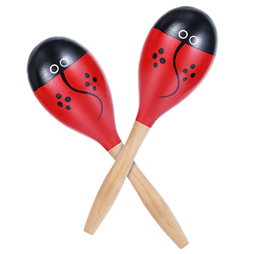 2 Stück Maracas Eierbecher Musikinstrumente, große Eierbecher aus Holz mit Griff, Musikinstrumente, Schlaginstrumente, Shaker, Musikinstrument für Kinder und Erwachsene (Marienkäfer) von LUTER