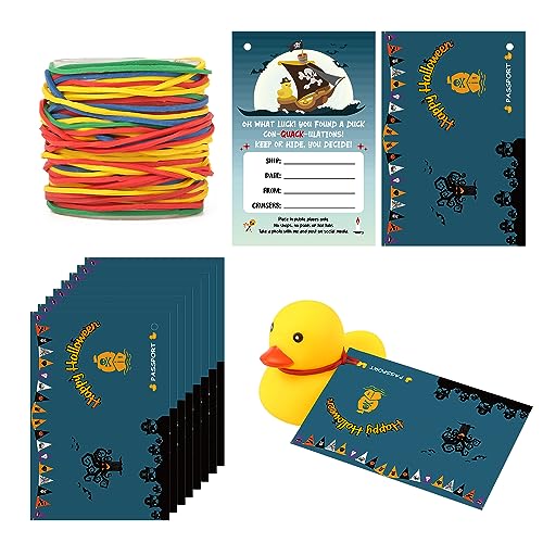 50 Stück Cruising Ducks und Tags, 8,9 x 6,1 cm Halloween Gummi Enten Tags mit 50 bunten Gummibändern Cruising-Enten-Tags für Karneval für Halloween-Party Entenspiele von LUTER