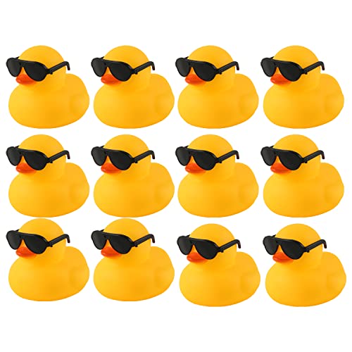 Gummi Enten, 12St 5cm Bad Eenten Spielzeug mit 12St Sonnenbrillen Ente Float and Squeak Gummi Enten für Baden Cute Yellow Badeente für Babyparty Geburtstags Party Dekor Zubehör von LUTER