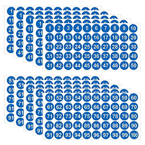 LUTER 10 Blatt Zahlen-Aufkleber, 5 Packungen mit 1-100 Zahlenaufkleber, Vinyl, wasserdicht, Sortieren, Organisieren, Boxen, Aufbewahrung, Schließfächer, Bürobedarf, Schulbedarf (blau, 2,54 cm) von LUTER