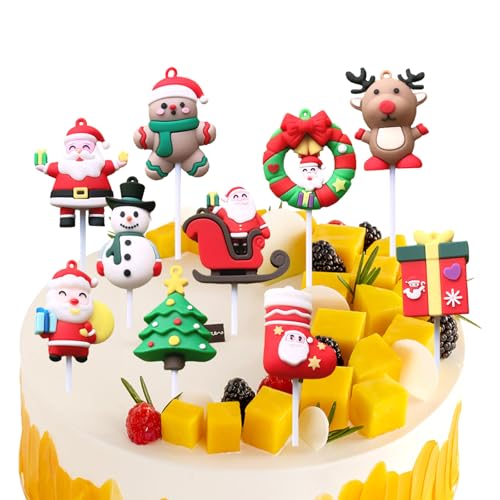 10 Stücke Weihnachten Cupcake Toppers Weihnachten Tortendeko Zahnstocher Fahnen Weihnachtsbaum Tortenaufsätze für Torten Muffins Weihnachtsfeier Urlaub liefert (1, Rot) von LUVDECO