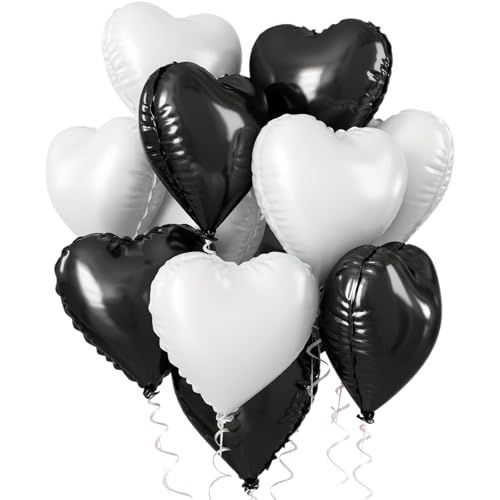 12 Stück Herz Folienballon Schwarz Weiß 18 Zoll Schwarz Weiß Herz Helium Luftballons Luftballons Party Dekoration für Hochzeit Verlobung Jubiläum Brautdusche Valentinstag von LUVDECO