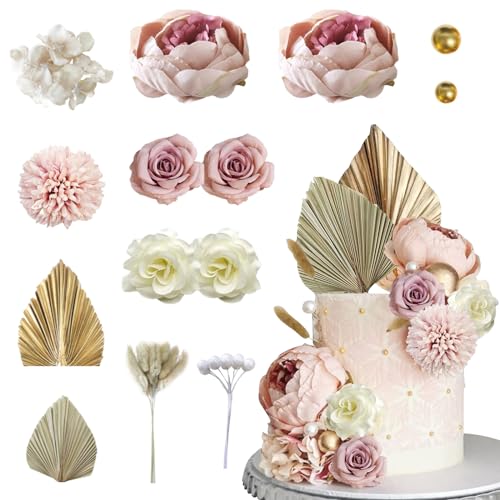 14 Stück Tortendeko Kugeln Cake Topper Blumen Golden Kugeln Palmblätter Kuchen Dekoration für DIY Geburtstag Babyparty Geburtstag Hochzeit Brautparty von LUVDECO