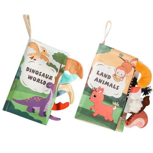 2 Bücher Baby Spielzeug Baby Stoffbuch ab 0 3 6 12 Monate Baby Fühlbuch 3D Bilderbuch Stoffbücher Neugeborene Spielzeug Interaktives Bilderbuch für Jungen Mädchen Tier Motiven von LUVDECO