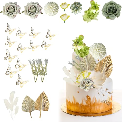 24 Stück Schmetterling, Palmblatt Tortenaufsatz, Kuchendekoration, Personalisierte Happy Birthday Kuchen Topper, Cake Topper für Geburtstage, Hochzeiten, Feste (A) von LUVDECO